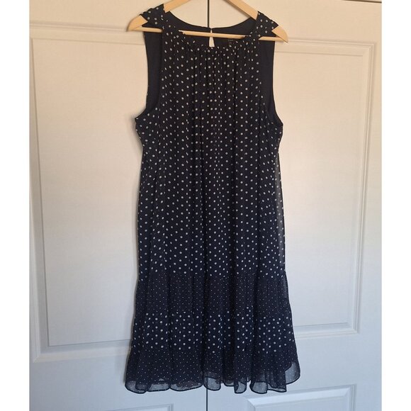 💙 JBS Women Polkadot Midi Sleeveless Lines Flowy Dress Size 22 Preppy Fall Cott - Picture 5 of 8